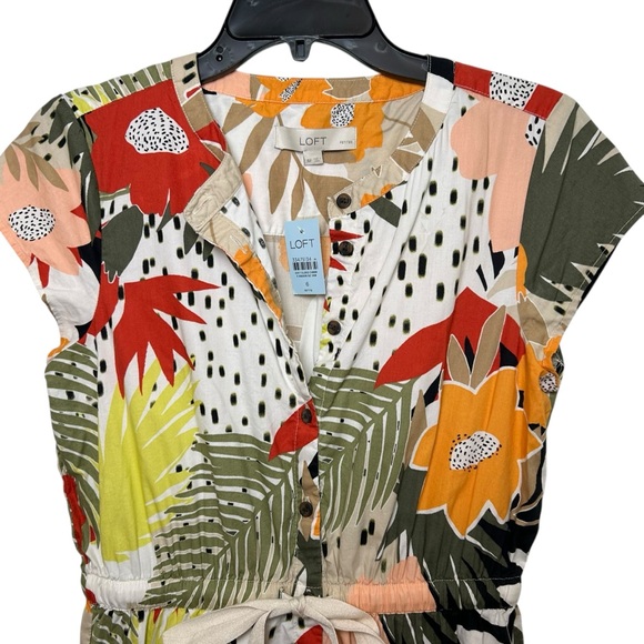 NWT Loft tropical floral a line short sleeve shirt dress size 6 vacation beach - Picture 4 of 8